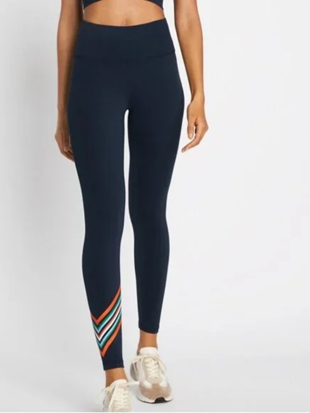 Tory Sport Navy High-Waist Leggings with Multicolor Chevron Ankle